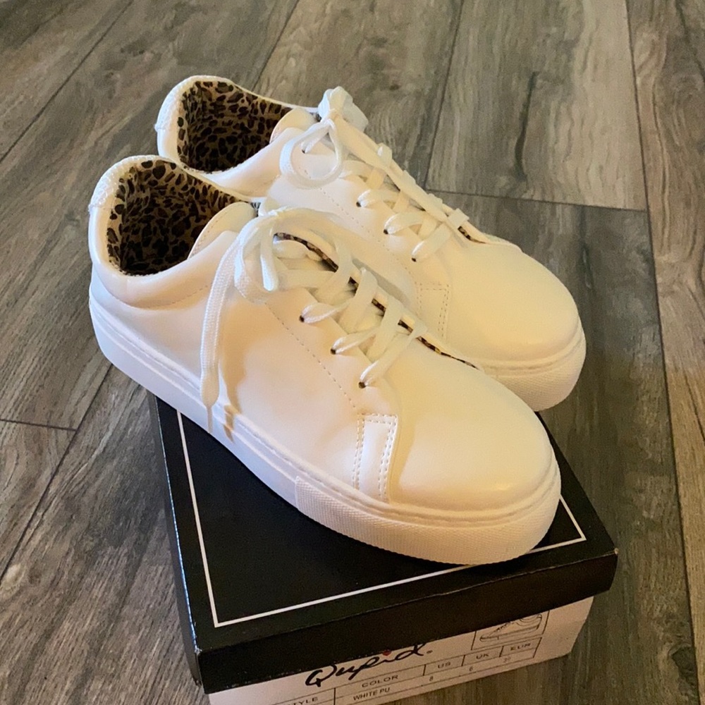 Quips white with cheetah print running shoes